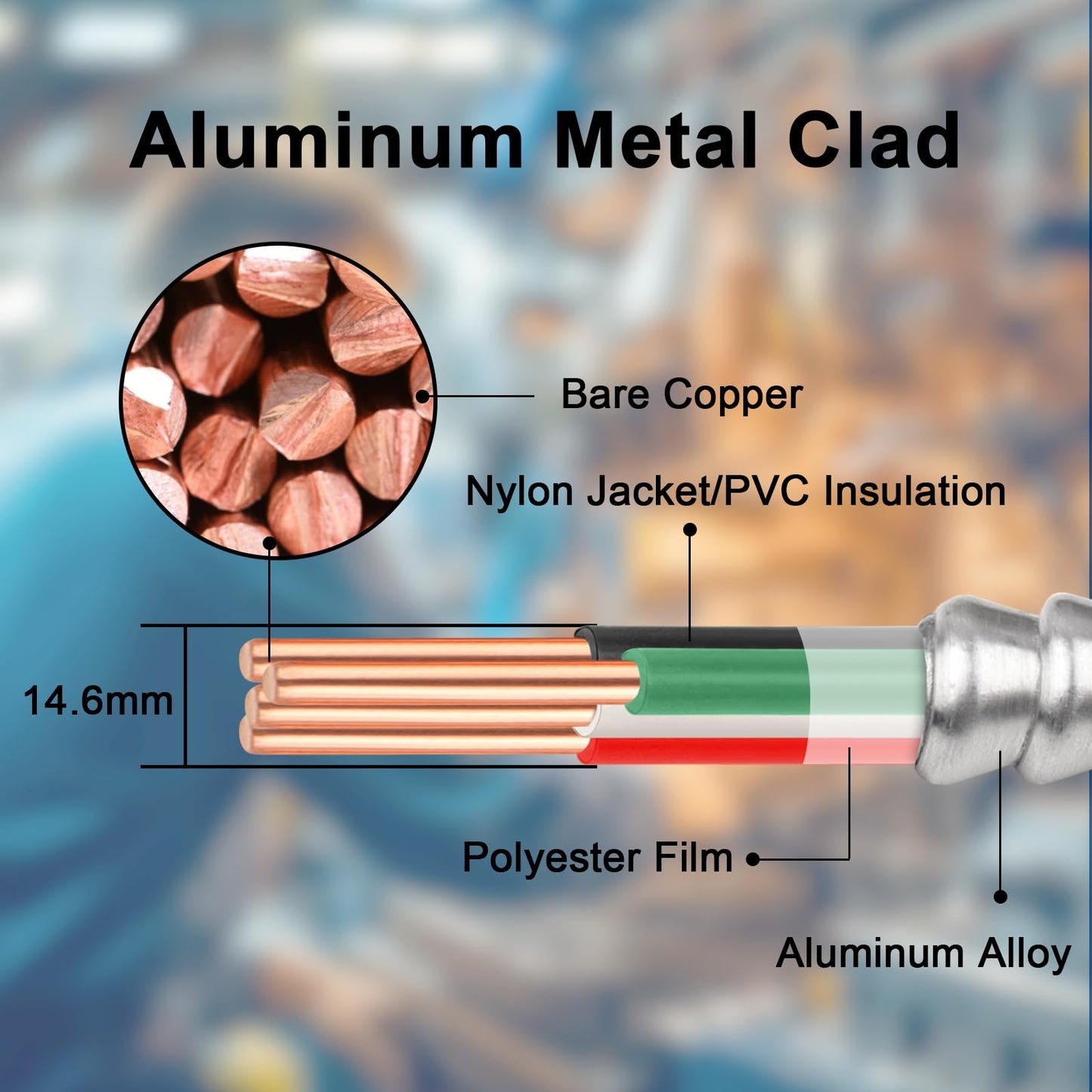10/3 Metal Clad (MC) Cable with Ground 125ft, 10 Gauge Electric Wire with Aluminum Armor, Solid Bare Copper Conductors for Indoor Outdoor Underground Embedded Installation (10/3, 125 ft)