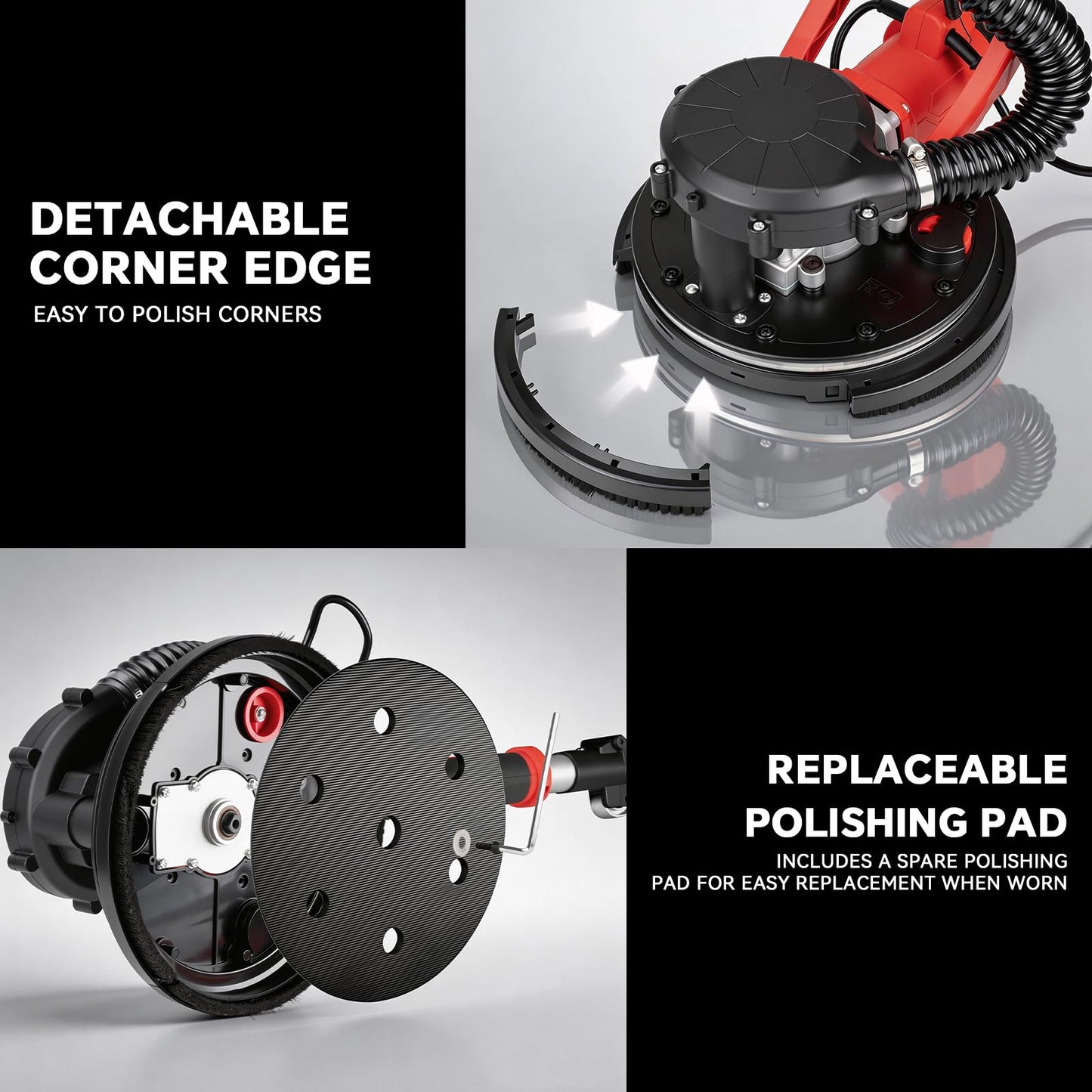 AEROPRO Tools Electric Drywall Sander 800W with Vacuum Dust Collection, Popcorn Ceiling Remover, 800-1800RPM, Soft Start, LED Light, Foldable & Extendable Handle, 12 Sanding Discs & 1 Polishing Pad