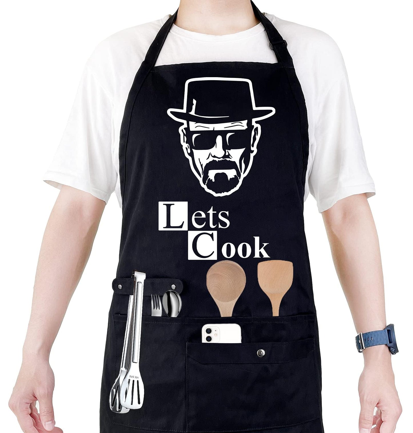 Binggle Funny Cooking Chef Apron for Men with Pockets BBQ Kitchen Work Aprons Birthday Dad Creative Gifts