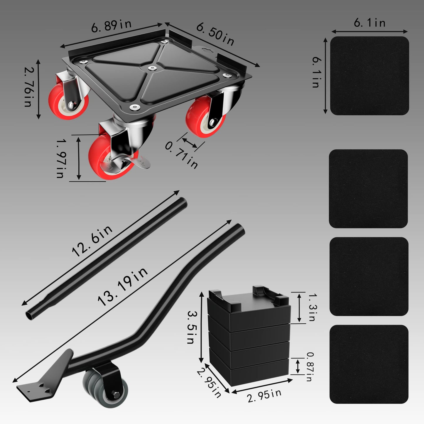 MYUEA Furniture Dolly,Furniture Movers with 5 Wheels,Carbon Steel Panel Heavy Duty Dolly,Maximum Load 3474LBS,Furniture Lifter with 5 360° Rotatable Rubber Universal Wheels(Black,6.89x6.9 in)