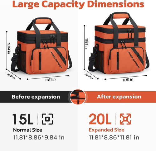 Maelstrom Insulated Lunch Box - 20L Expandable Cooler Bag with 6 Pockets | Leakproof Tote for Work & Travel - Orange