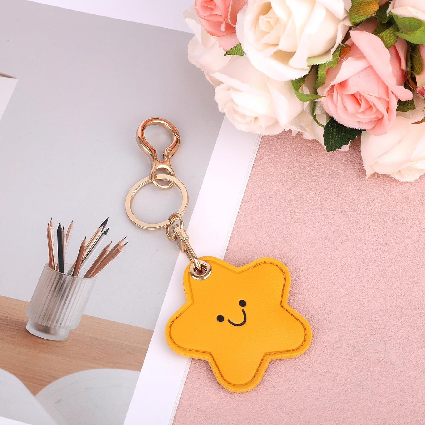 lasuroa Backpack Cute Star Leather Keychain Holder, Waterproof Anti-Scratch Hidden GPS Tracker Case Cover Key chain