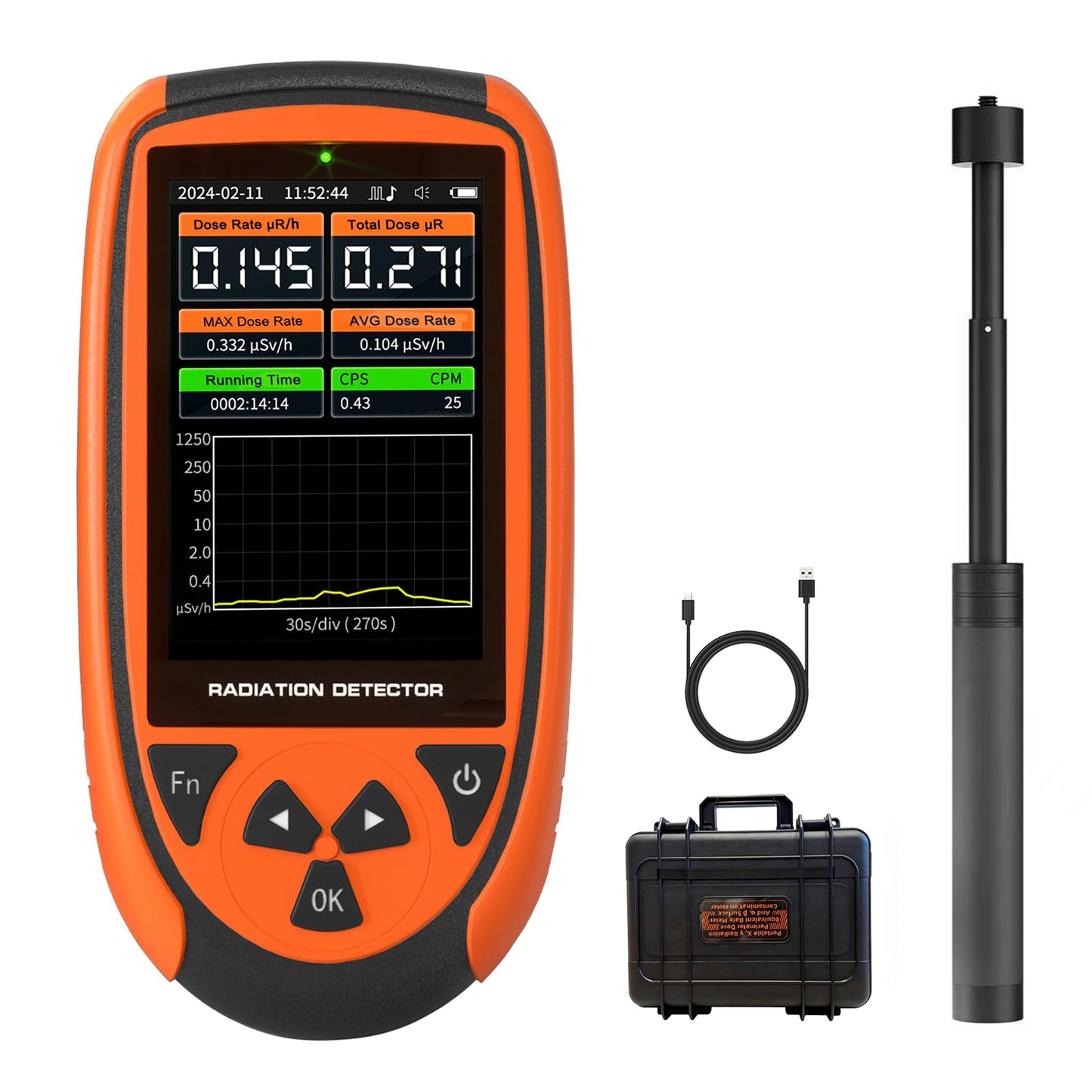 AKSTEST HFS-7311 Radiation Detector, High-Sensitivity Radiation Detector for X, Gamma, Alpha, Beta Rays, Real-Time Monitoring, LCD Display, Alarm Alerts, for Labs, Industrial & Personal Safety