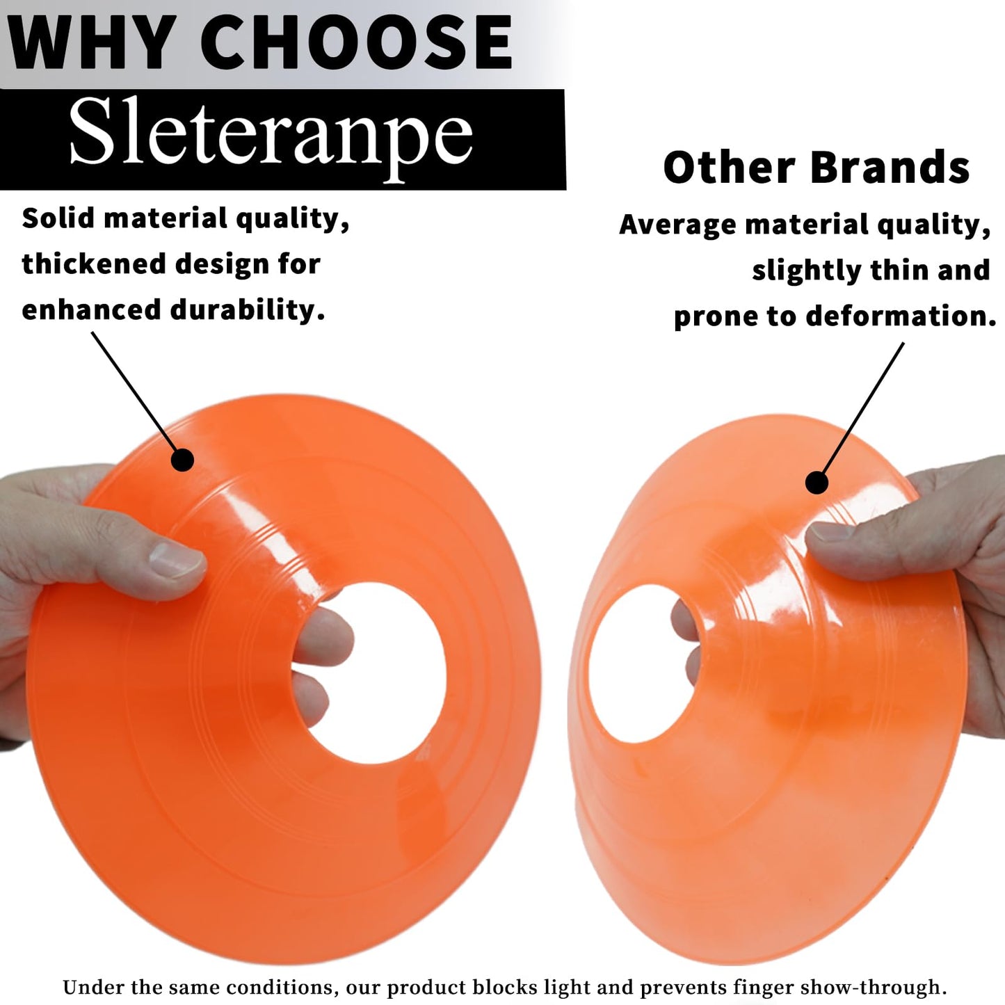 Sleteranpe Pro Disc Cones (Set of 50) – Soccer Cones for Training with Drawstring Bag & Strap – Agility Cones for Basketball, Football, and Sports Drills