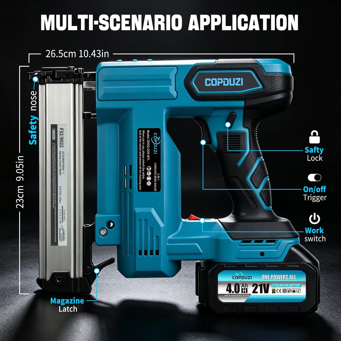 COPDUZI 21V Cordless Nail Gun, 18 Gauge 2-in-1 Electric Brad Nailer With 2 * 4.0Ah Battery, Pistola De Clavos with 2000pcs Nails, Power Nailers Adjustable Depth for Wood, Upholstery & DIY Projects