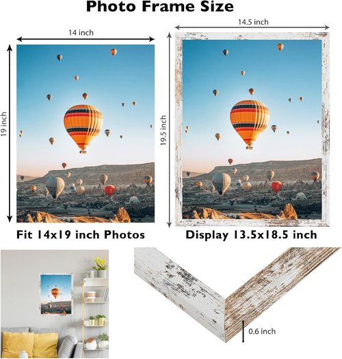 JCJMY 14x19 Picture Frame - Black Wall Gallery Frame for Horizontal & Vertical Photos | Shatter-Resistant Plexiglass