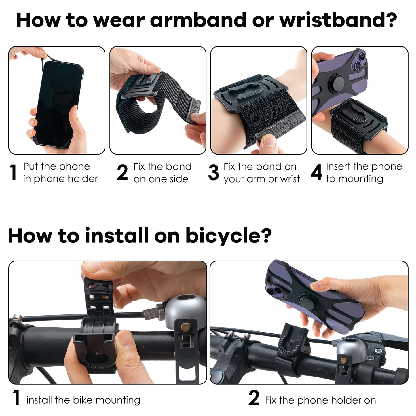 Cikyner Running Armband, Upgraded 3 in 1 Running Phone Holder Sports Armband Bicycle Phone Holder 360° Rotatable & Detachable Running Phone Armband for 4.5-7'' iPhone for Gym Running Hiking