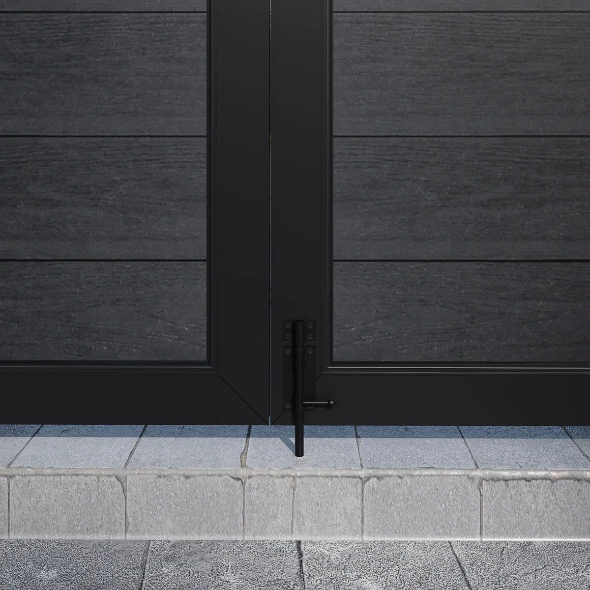 Mondaria Wood Plastic Composite Gate for Privacy Fence, 6ft(H)*6ft(W) Double Fence Gate with Metal Frame and Knob Kits, Black (Without Post)