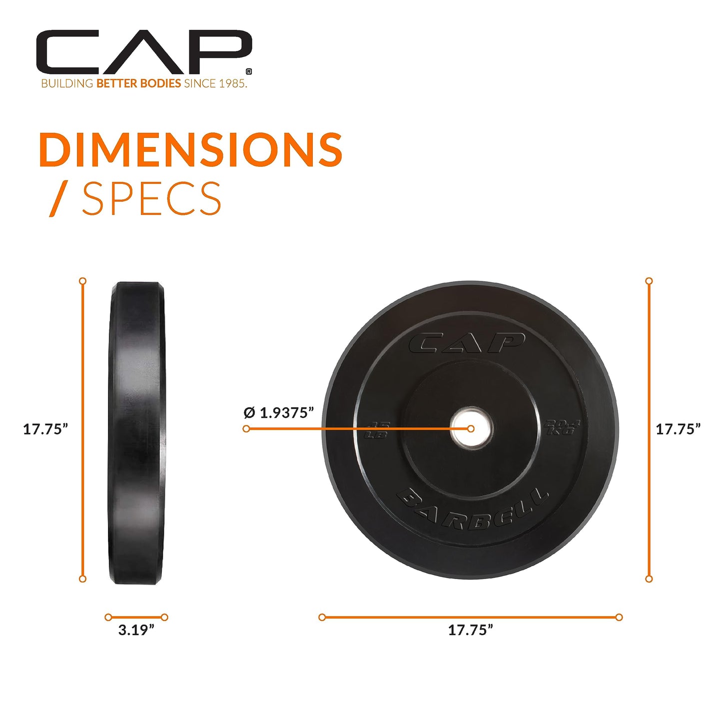 CAP Barbell Elite Olympic Bumper Plate, Black, 45 lb Single