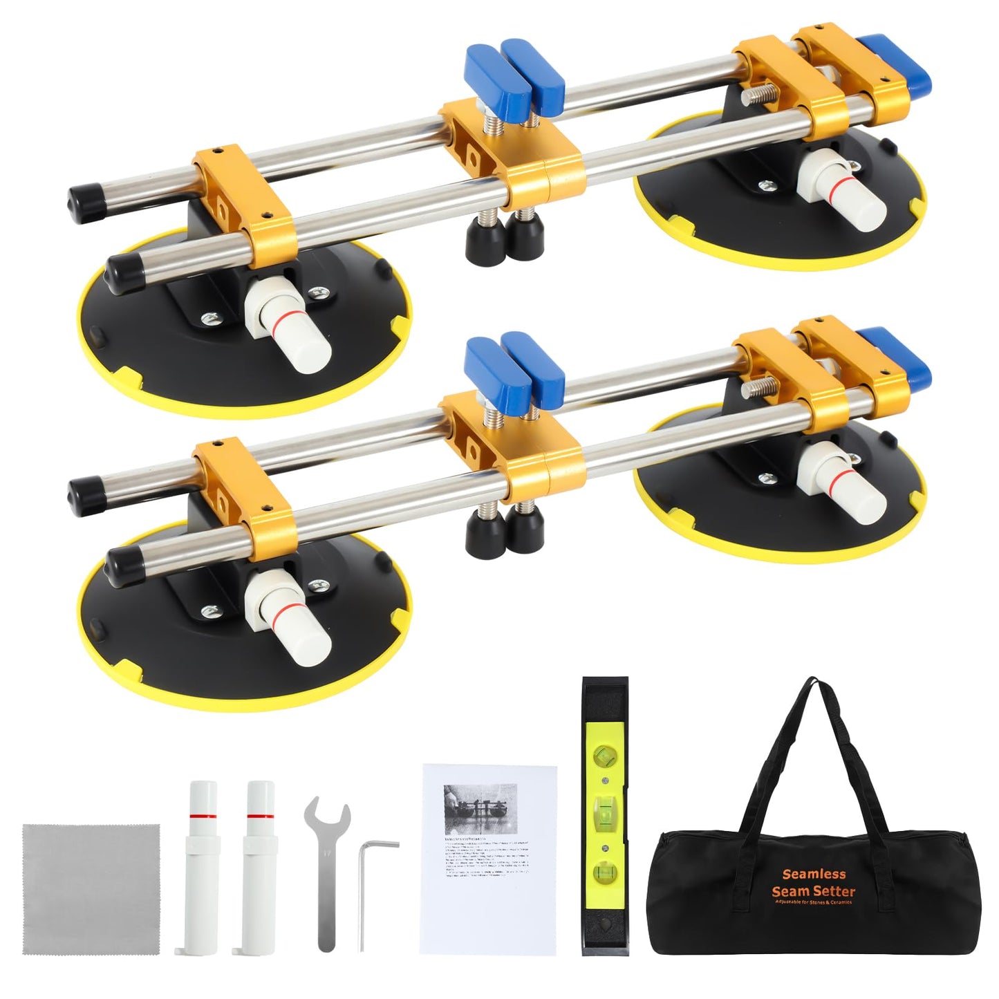 2PCS 6 inch Stone Seamless Seam Setter With Vacuum Suction Cups For Seam Joining Leveling,Solid Countertop Installation Tool for Quartz slabs ，Granite, Stone, Marble,Tile Gap Regulator Yellow