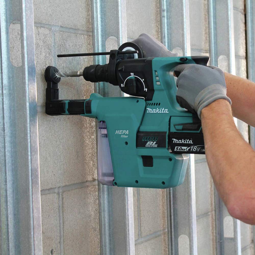 Makita XRH011TX 18V LXT Lithium-Ion Brushless Cordless 1" Rotary Hammer Kit, Accepts Sds-Plus Bits, w/Hepa Vacuum Attachment (5.0Ah),