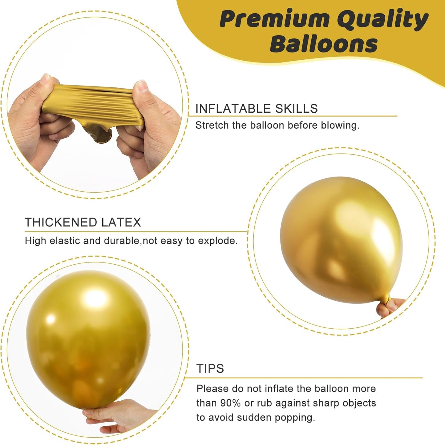 RUBFAC Gold Balloons - 135pcs in Various Sizes for Stunning Garland & Arch Decorations | Birthday & Wedding