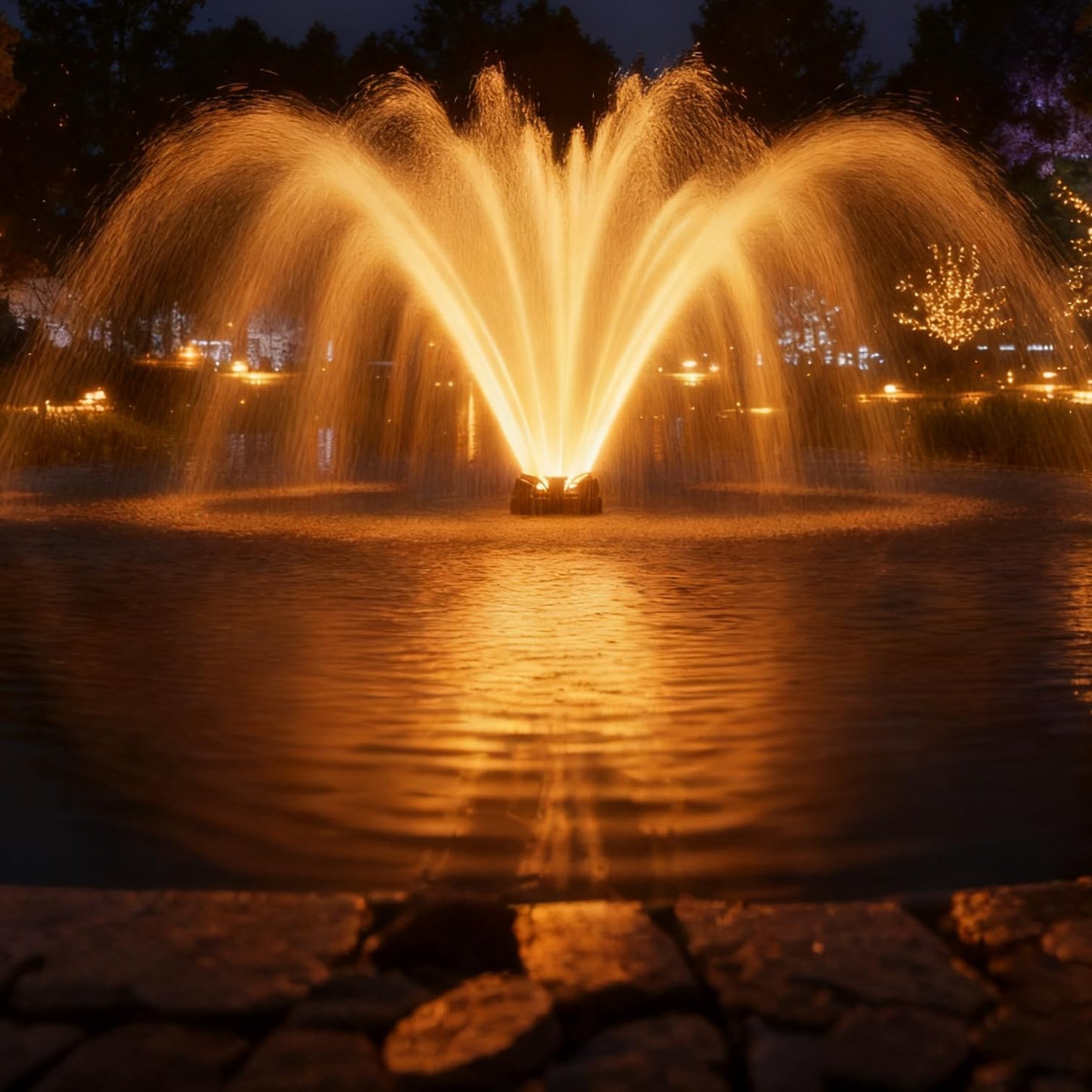 Pond Fountain Aerator with Lights, 1 HP with Dynamic RGB Lighting, Adjustable Modes, Digital Timer, for Large Ponds, Lakes & Outdoor Water Features, 15,000 GPH, 750W 110V, 100FT Cord