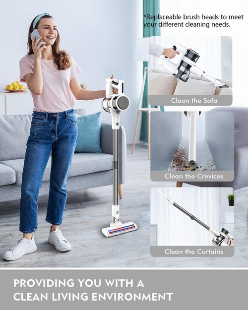 Comvtu Cordless Vacuum Cleaner - 80,000PRM Powerful Motor | 35 Min Runtime, 2 Modes, Detachable Parts - Frost White