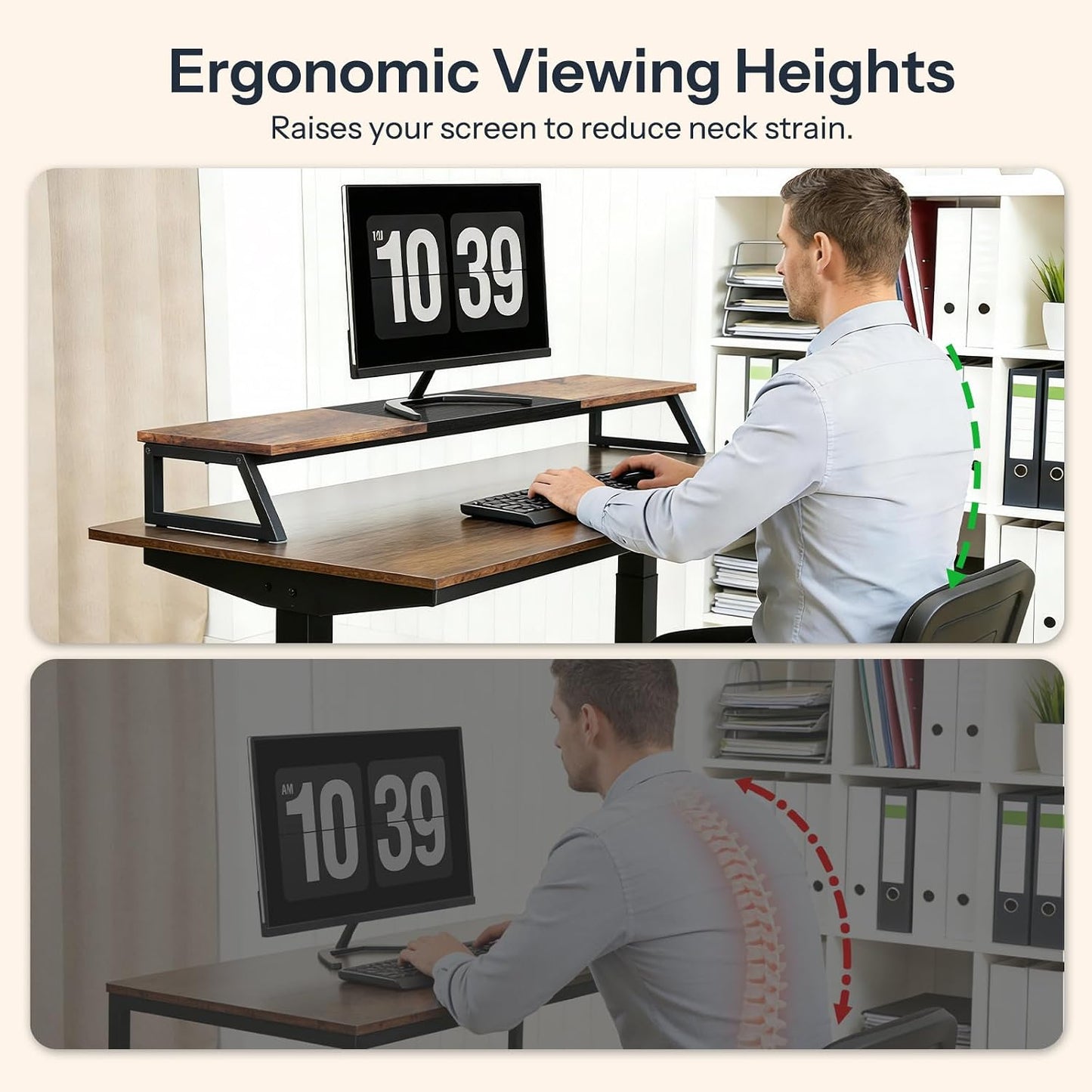 39 Inch 2 BF121CJ01 HOOBRO Dual Monitor Stand Riser, Large Computer Monitor Stand for Monitors, Computer Monitor Riser