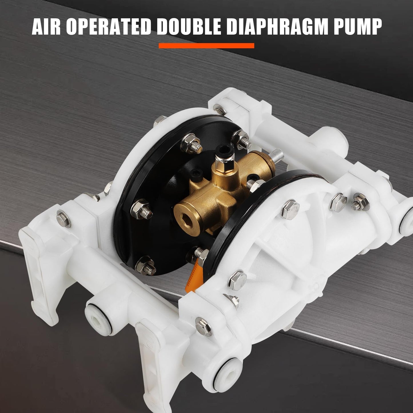 Air-Operated Double Diaphragm Pump, 1/2 in Inlet & Outlet, QBK-15, 12 GPM & Max 120PSI, PTFE Diaphragm Pneumatic Transfer Pump for Petroleum, Diesel, Grease & Low Viscosity Fluids