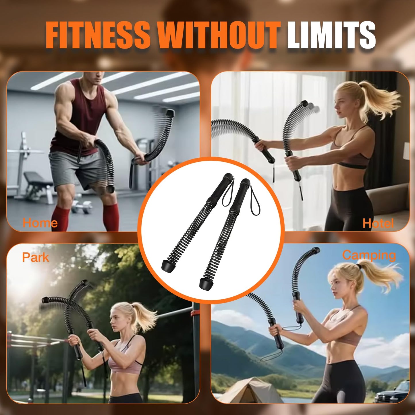 RunBaiNian Cordless Battle Rope 2-Piece Set Heavy-Duty Portable Training (heise)