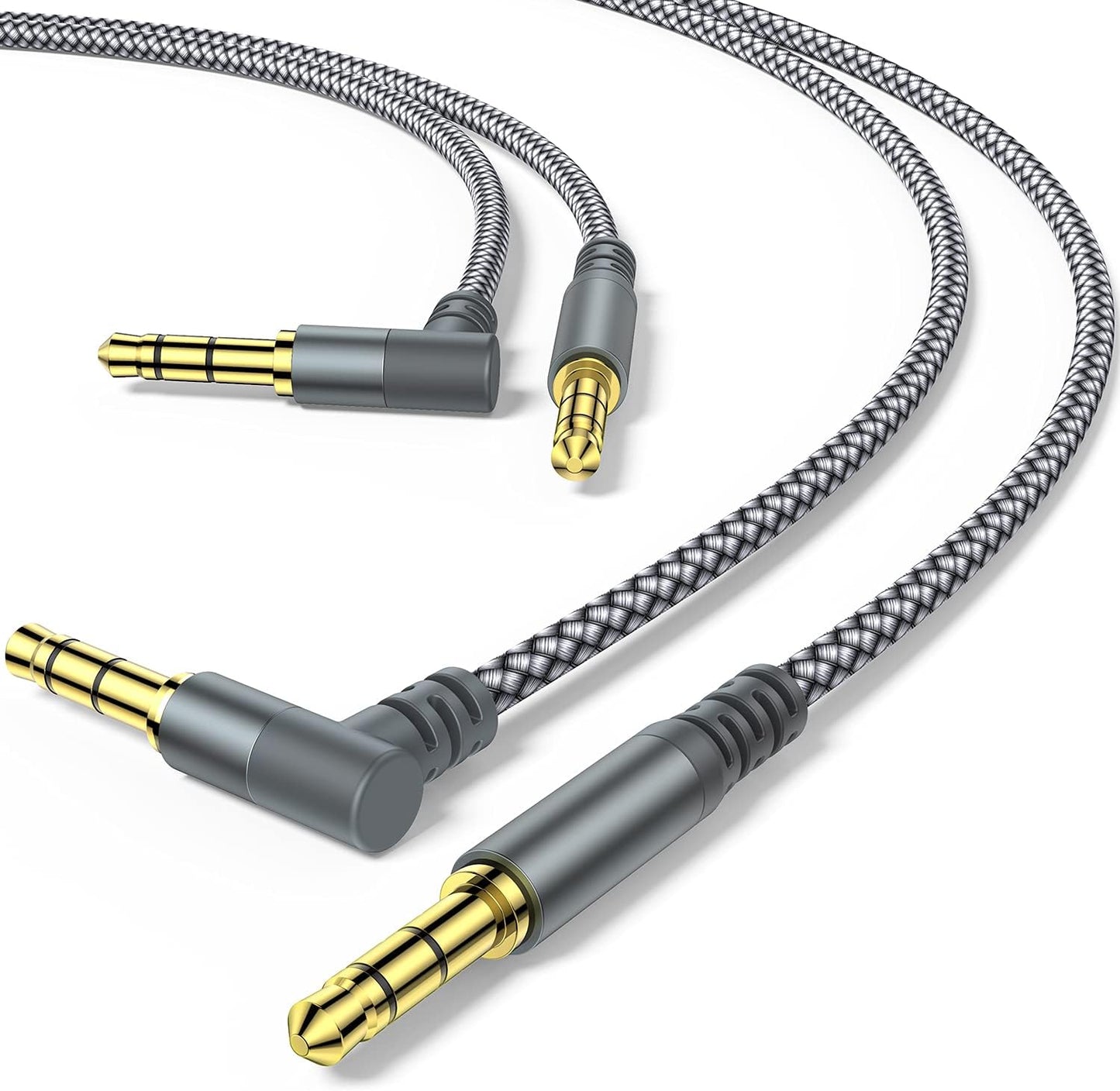 MCSPER 2 Pack 6.6ft/2M 90 3.5mm 1/8 Aux Cable, TRS Auxiliary Cables Degree Right Nylon Braided AUX Cord for Car