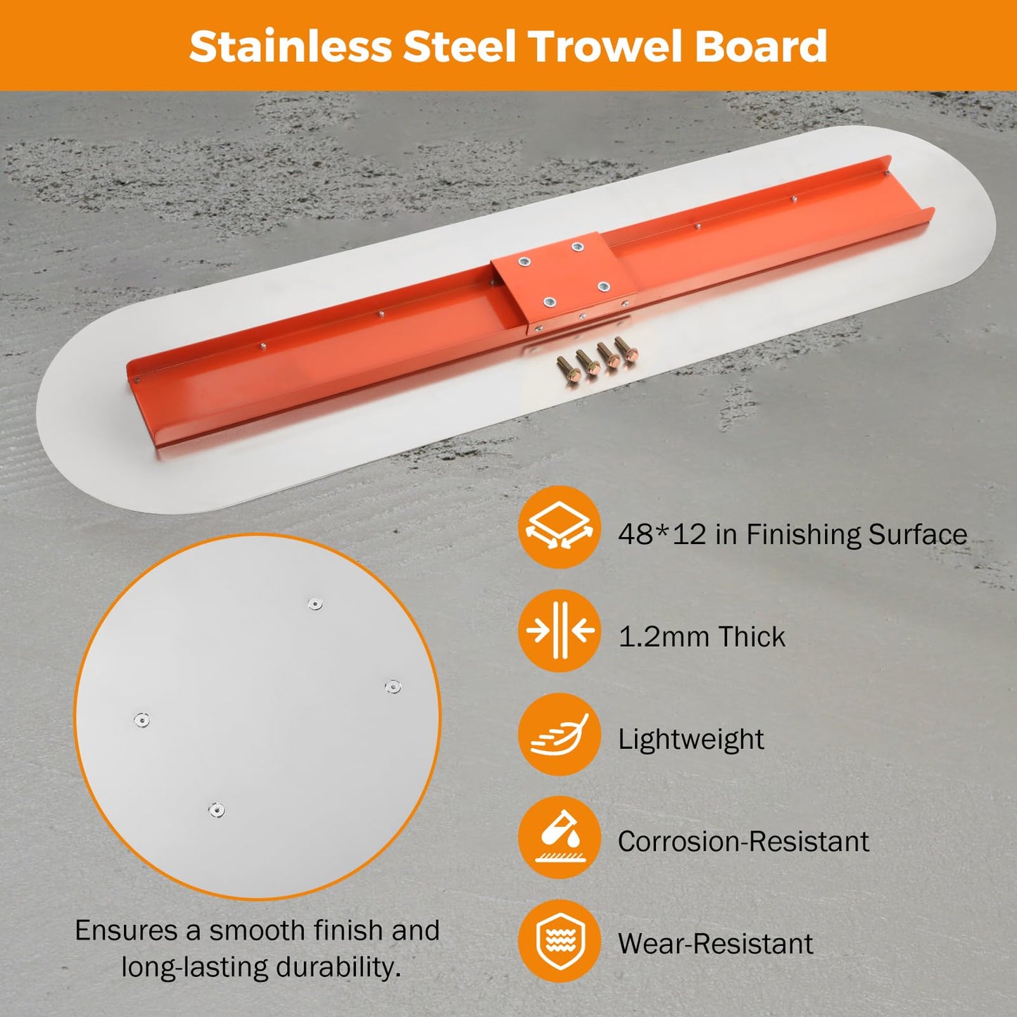 BEAMNOVA Bull Float Concrete Tools with 48 * 12 Inches Stainless Steel Scraper Concrete Trowel 181 in Cement Extension Rod Concrete Finishing Tools Kit