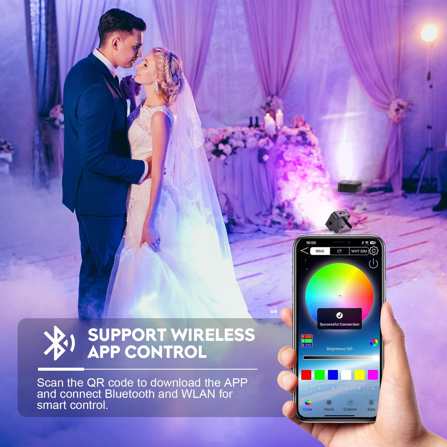 DazzlingStage Mini Rechargeable Par Lights, 4 * 18W RGBWA UV 6 in 1 Battery Powered Upights, APP & Wireless DMX Control Stage Lights, Uplighting for Wedding Birthday Party Festival