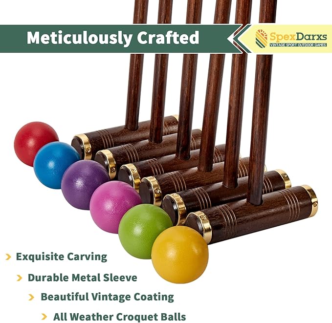 Six Player Croquet Game, 35’’ Croquette Set with Premium Wooden Mallets/Colored Balls/Wickets/Stakes/Carrying Bag, Classic Outdoor Backyard Lawn Games for Teens Adults Family
