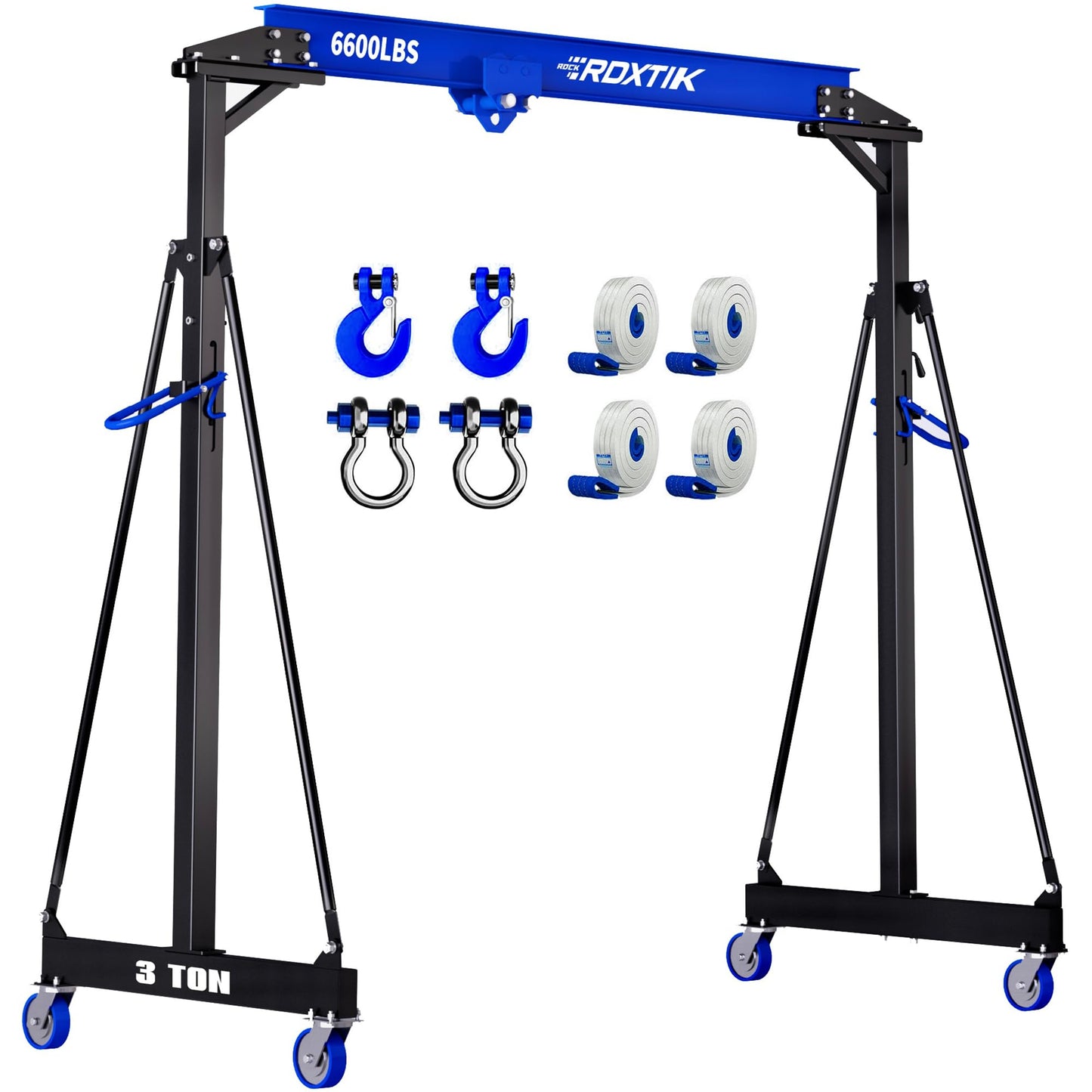 RDXTIK 3 Ton 6600LB Gantry Crane, 3 Ton Manual Trolley, 9.06FT Max Width, Portable Shop Crane with 8.53-12.47 FT Adjustable Height, Dark Blue