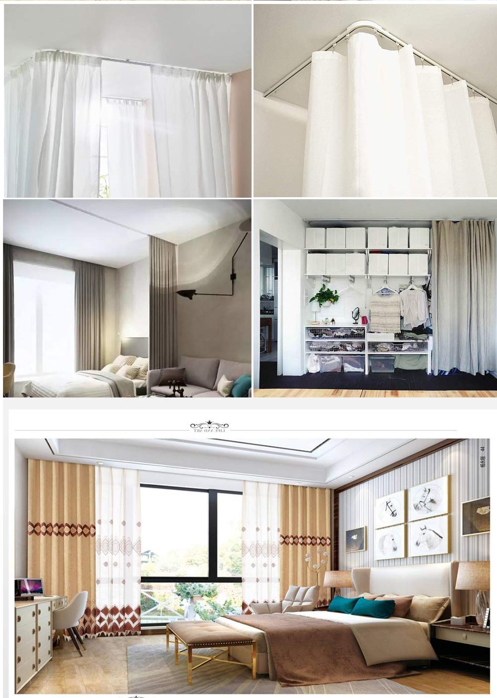 6ft-24ft Upgraded Aluminum Curtain Track, Ceiling or Wall mount, Curtain Rail System with 90 Degree Corner Bends, Windows and Room Divider Ceiling Track set with Runners and Hooks(White)