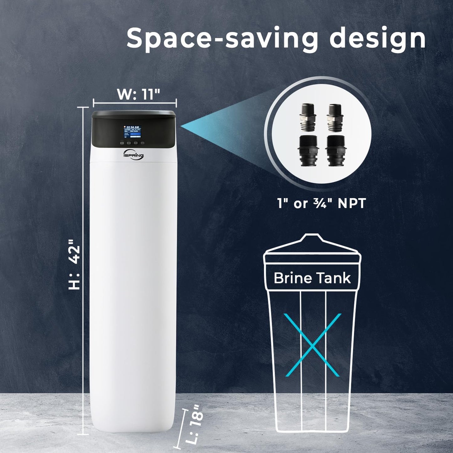 iSpring Whole House Water Softener System, 50,000 Grain High Capacity Removes Hardness with Automatic Backwash and Low Salt Alarm, Hardness & Scale Reduction in House and Commercial Water Use, WCS50KG