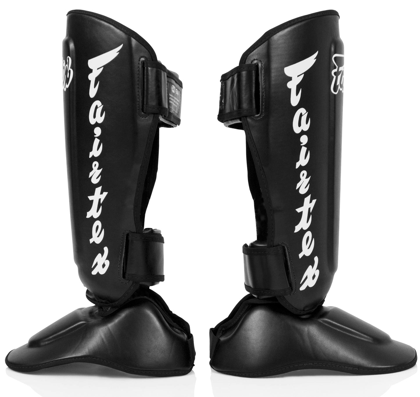 Fairtex SP7 Muay Thai Shin Guards for Men, Women, Kids | Shinguards Made with Syntek Leather & are Premium, Lightweight & Durable | Detachable shin & Foot Protector- Large, Black