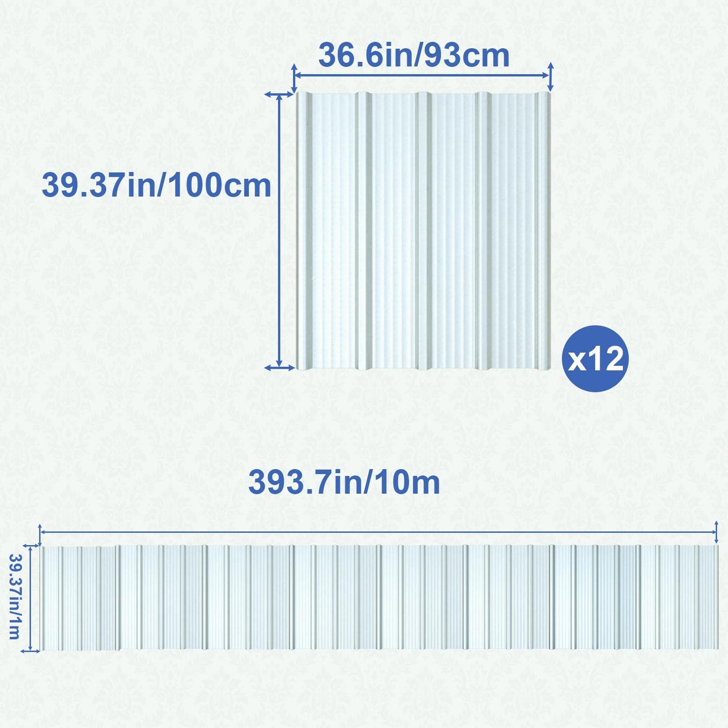 12 PCS 3'x 3.2' Clear Polycarbonate Roofing Sheet, Splicable Corrugated Plastic UV Resistant Greenhouse Shed Canopy, Transparent Insulation Day Lighting Panels, Easy Cut Covering Panel for Outdoor