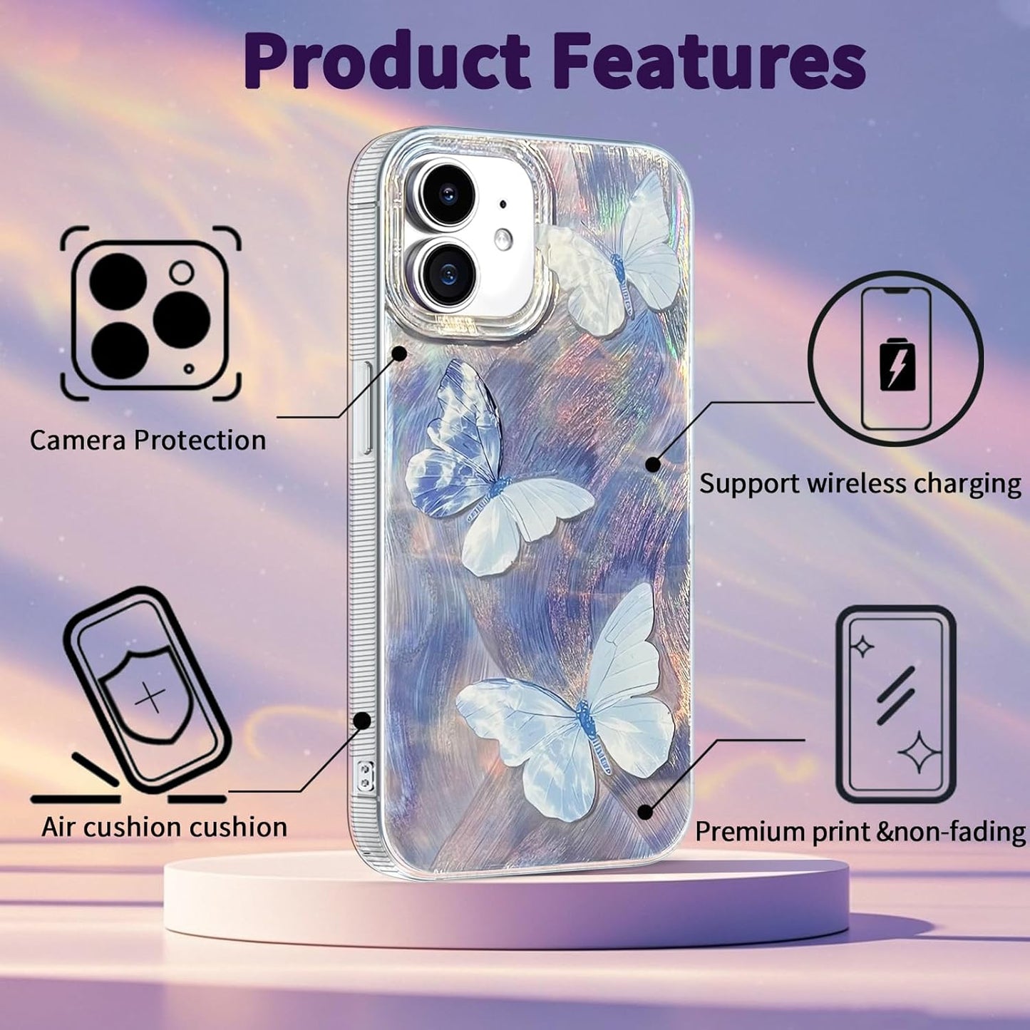 Casegis 12&12Pro Compatible with iPhone Case,with [Shockproof Protective][Camera Protection] Cute Butterfly Aesthetic
