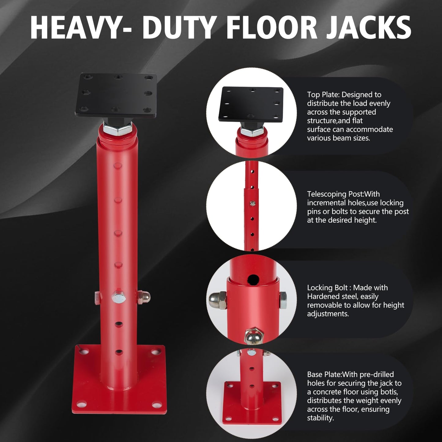 TOPTGO Floor Joist Jack, 19"- 36"(1'7"-3) Height Range Adjustable Floor Joist Jack House Jack Post,Telescoping Jack for Temporary Support for Leveling,4400 lbs Height Capacity(Each)-4Pack