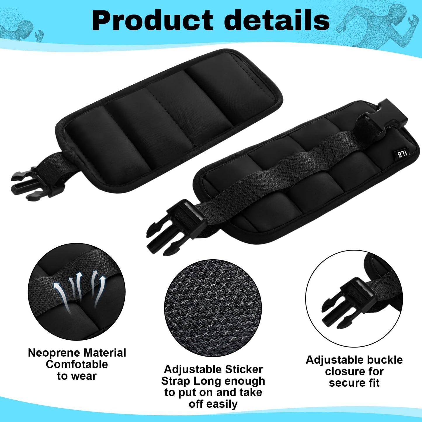Hollowfly 2 Pairs Ankle Wrist Weights for Land or Aquatic Exercise Aqua Cuffs Aqua Aerobics Fitness Bands for Ankle and Wrist Adjustable Weights for Swimming Pool Workout Equipment(Black,1lb)