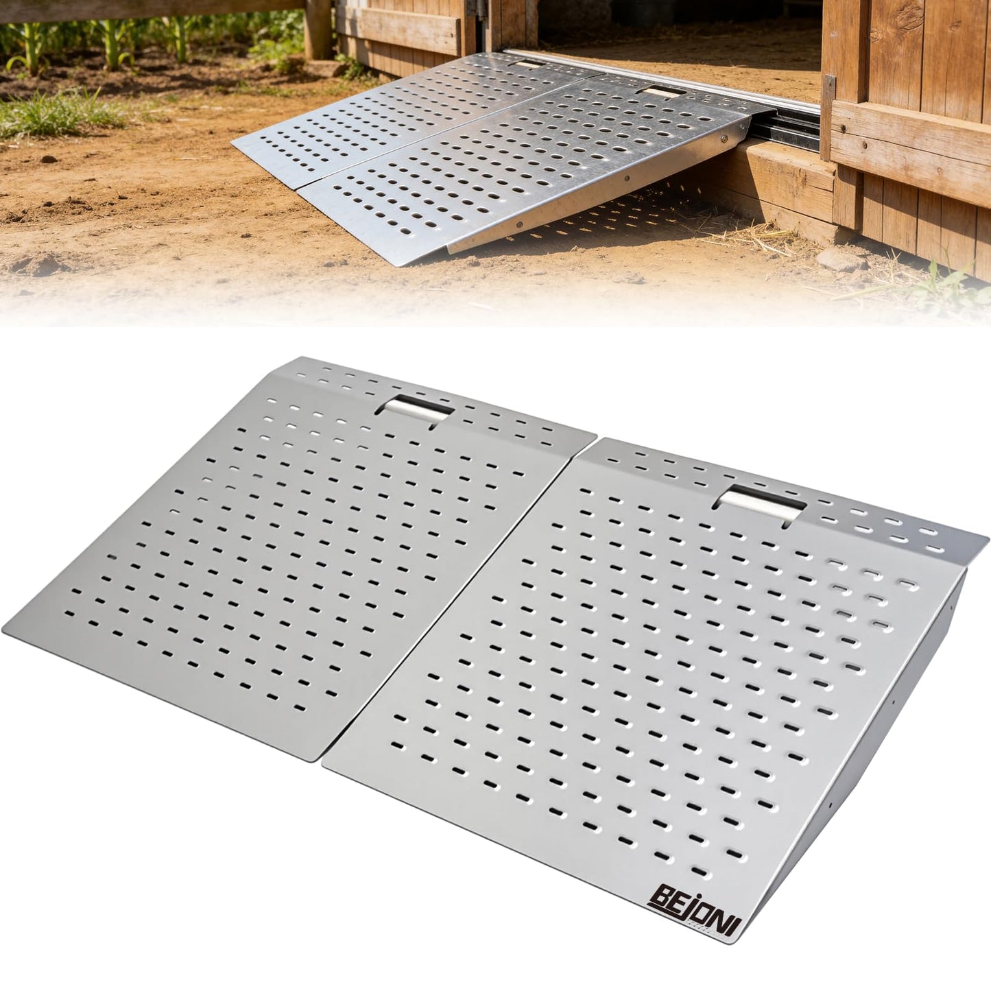 BEJONI Shed Ramp for Riding Mower, 29''L x48''W, 2200 lbs Capacity, Elliptical Hole Shed Ramp for Doorways, Handicap Loading Ramp for Riding Mower, Garages, Barns, ATV, Lawnmower, Golf Cart, 2 Pcs
