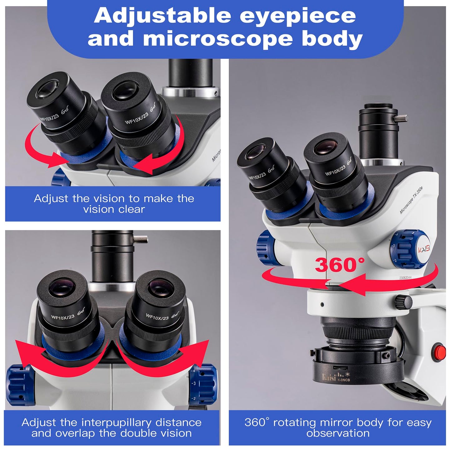 Kaisi TX-350E Professional Soldering Microscope,Trinocular Stereo Microscope, 7X-50X Magnification and WF10x23 Wide Field Eyepieces,Lab Stereo Zoom Microscopes for Electronics Repair