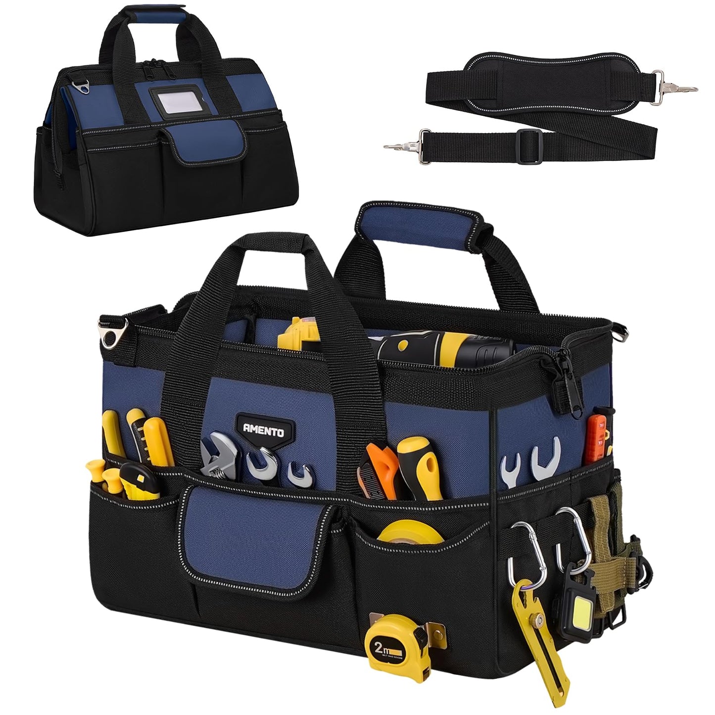 Amento 16-Inch Heavy Duty Tool Bag, 22 Pockets Empty Tool Box Organizer Storage, Soft Tote Toolbox Organization Portable Handle Carrying Work Toolbag, Father Day Gifts Men Electrician Mechanic, Blue