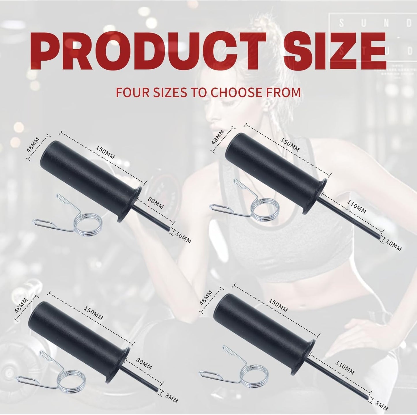 AHTAPFON Weight Stack Pin with 1 x Spring Collar,Weight Extender Pin,Fits Add 2" Weight Plates for Cable Machine,Fitness Equipment for Home Gym (8×110mm-150mm-Rod)