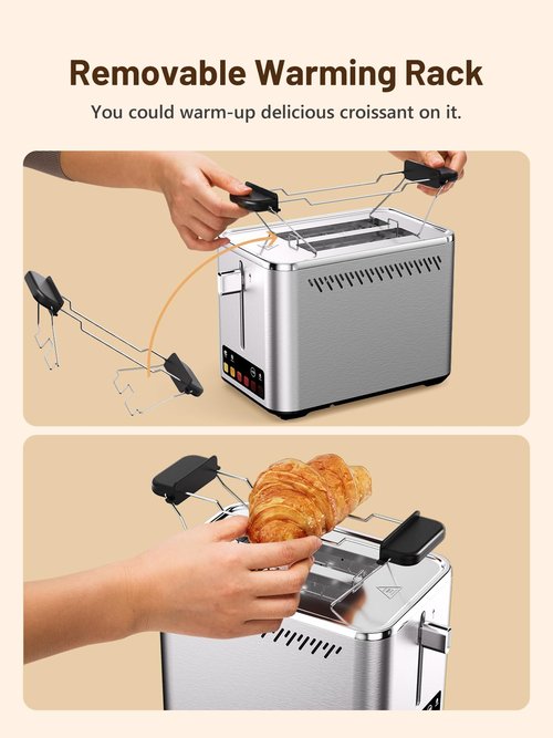 KEENSTAR Touch Screen 2-Slice Toaster with 6 Browning Levels, Bagel, Defrost & Timer, Wide 1.5" Slots, Removable Crumb Tray, 900W Stainless Steel Smart Toaster for Bagels, Breads & Waffles