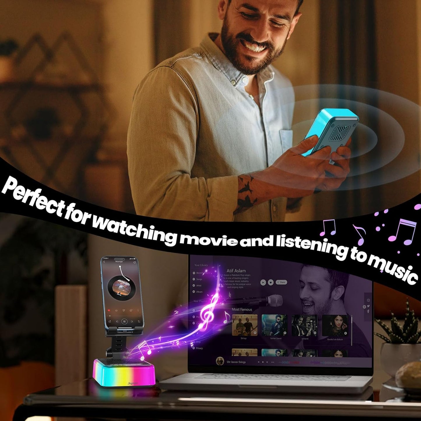 Joymate Gifts for Men and Women, Charger Phone Stand with RGB Lights and Bluetooth Speaker, Birthday Gifts