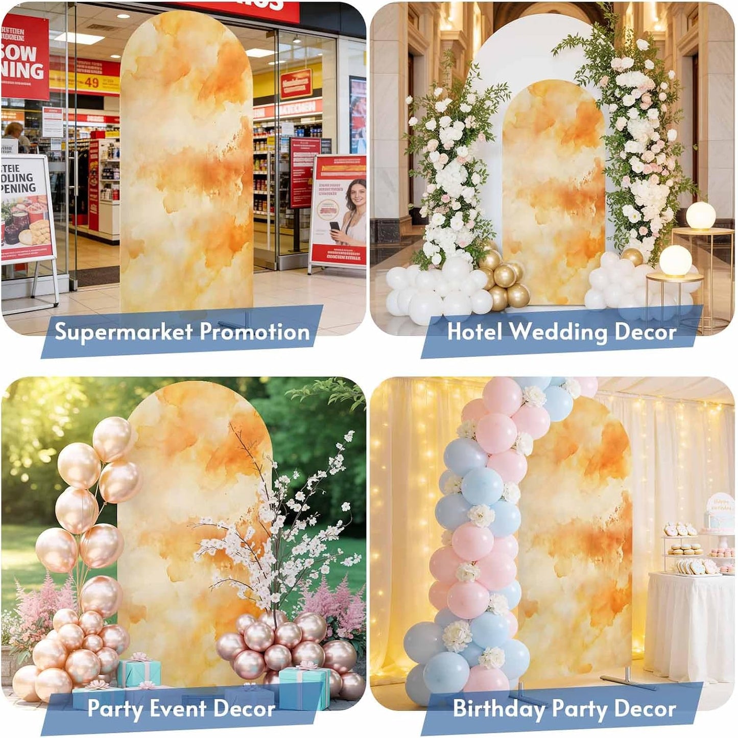 Jnbasdffb 7.2 Orange Fall Ombre Wedding Arch Cover, Stretchy Spandex Arch Backdrop Stand Covers FT, Watercolor Abstract