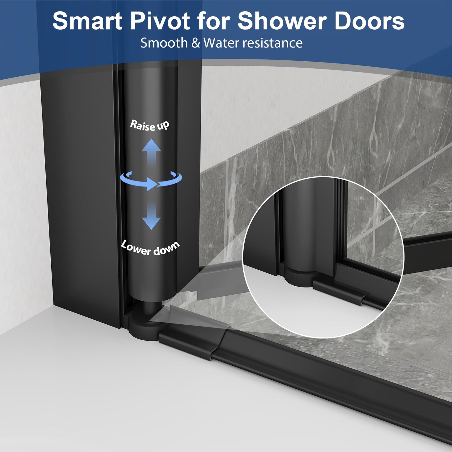 KPUY Pivot Shower Door, 32-34" W x 72" H Frameless Single Swing Glass Shower Door with Explosion-Proof Film Nano Coating, 1/4" (6mm) Thick Tempered Clear Glass, Matte Black