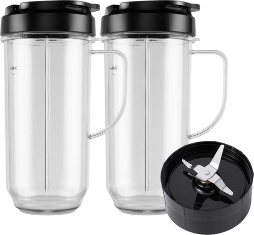 Magic Bullet Blender Cups - 5-Piece Set with 22oz Tall Cup, Flip-Top Lid & Cross Blade
