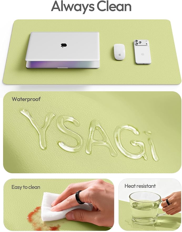 YSAGi Leather Desk Protector, Office Mat, Large Mouse Mat, Non-Slip PU Leather Blotter, Laptop Desk Mat, Waterproof Writing Pad for Office and Home (Peak Green, 31.5" x 15.8")