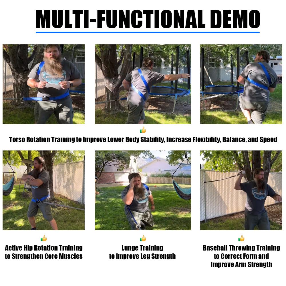 Core & Hip Belt Resistance Band for Baseball & Softball Training | Baseball Batting & Hitting Trainer | Complete Resistance Training Aid for Arm Strength & Swing Flexibility