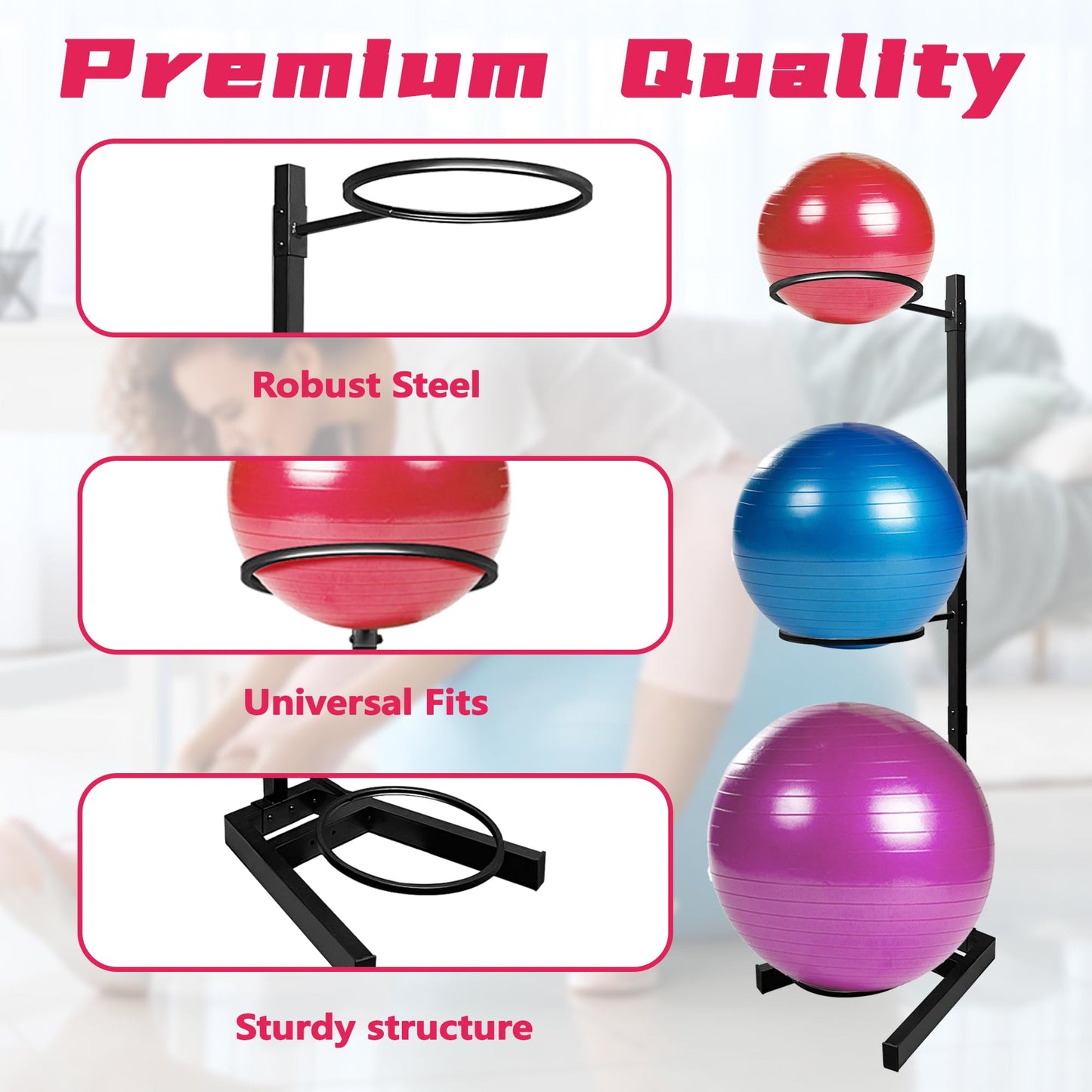 Montex Yoga Ball Holder, Exercise Ball Holder Vertical Storage for Commercial Gym and Home
