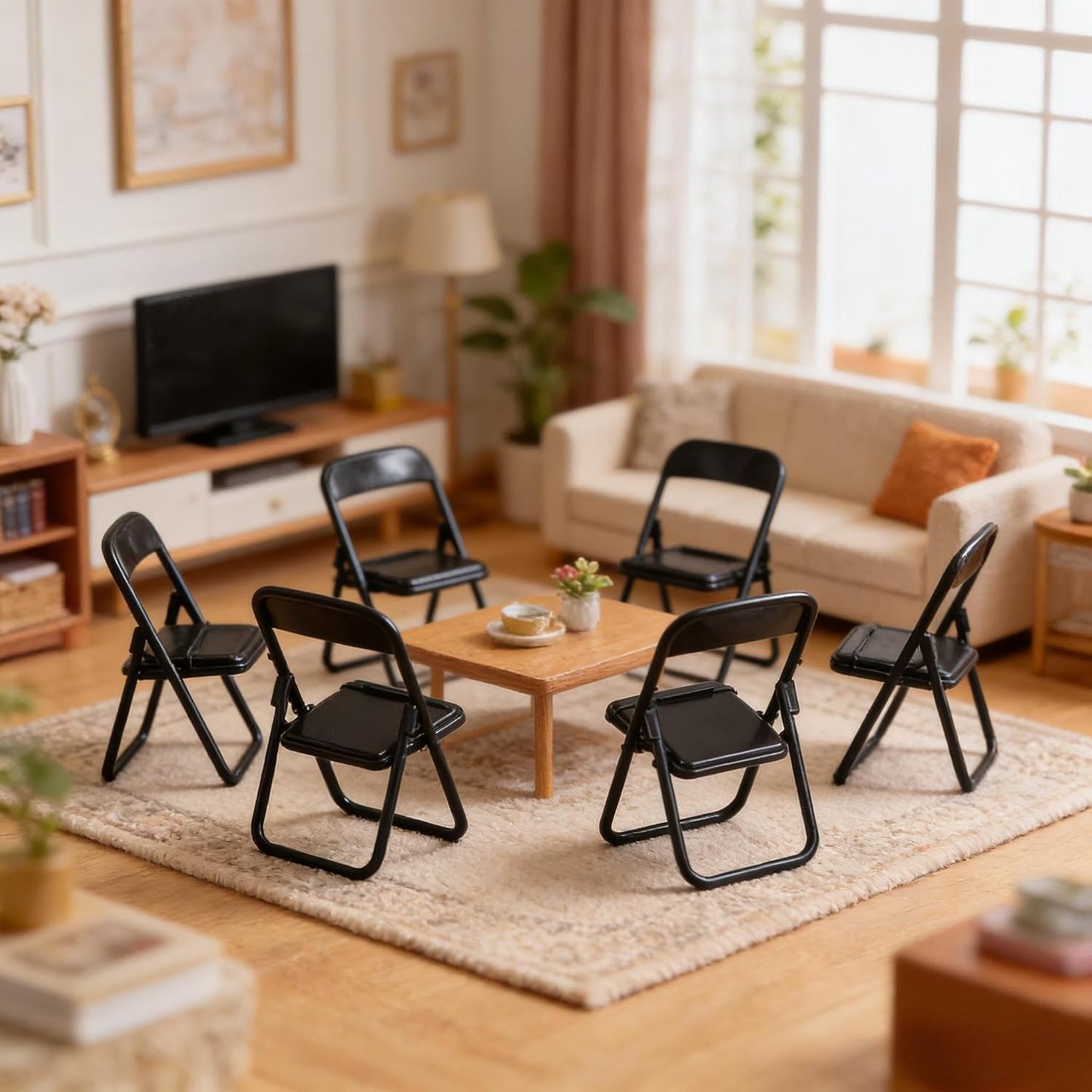 12Pcs 3.94X2.56X2.17 Inches Nolitoy Mini Folding Chair Mobile Holder Foldable Miniature Furniture Model Smartphone Desk