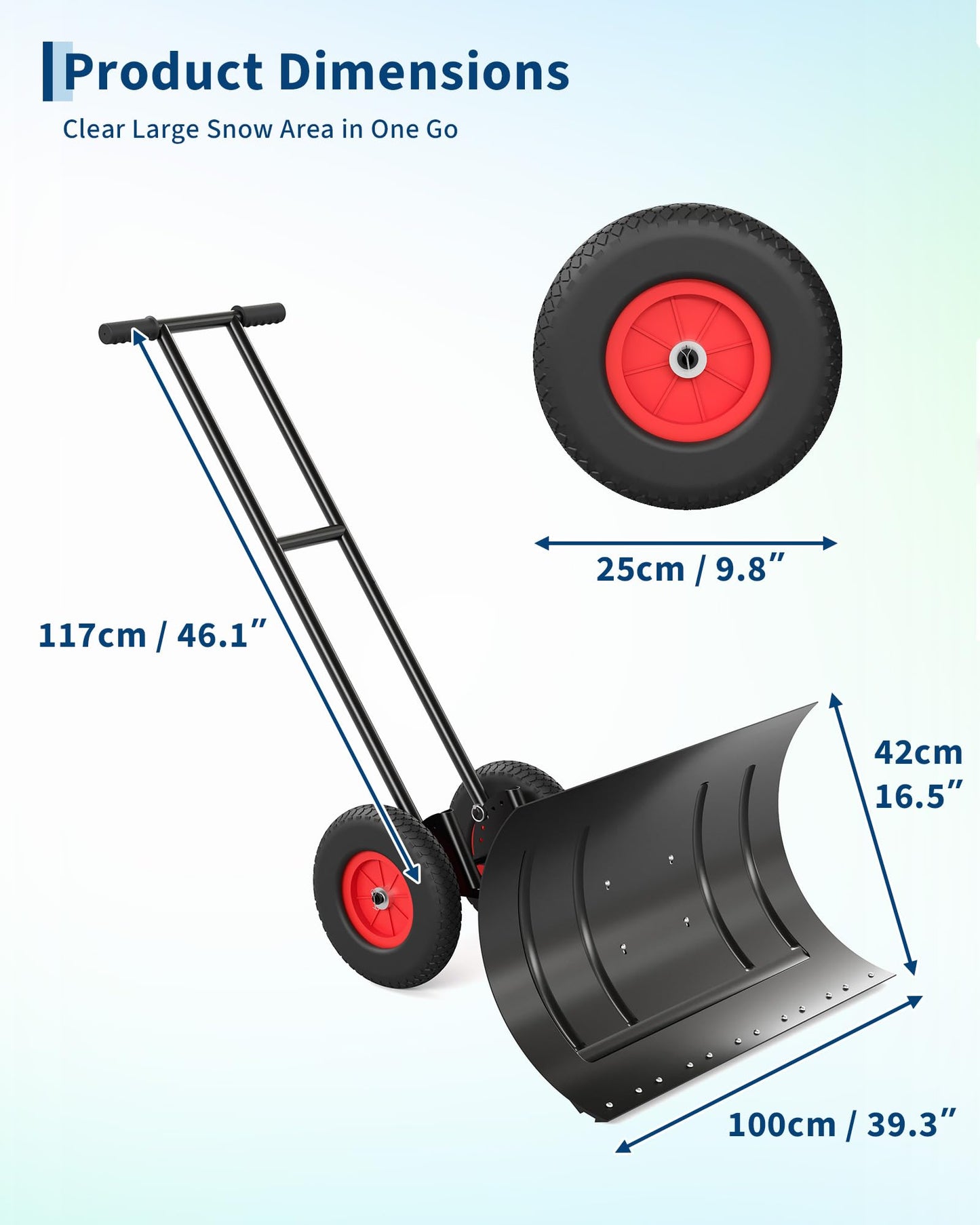 Garvee Snow Shovel, Garvee Heavy Duty Snow Pusher for Driveway with Adjustable Handle and Angled Blade, Efficient Snow Shovel with Wheels, Snow Pusher for Doorway, Sidewalk, Deck (40 Inch)