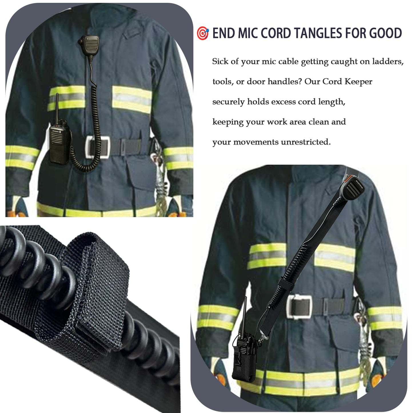 Juecstr Firefighter Radio Holster Set, Includes Adjustable Wide Radio Strap, Metal Clips and Moveable Mic Holder. Anti-Sway Strap for Fires, Auto Accidents, Medical Calls