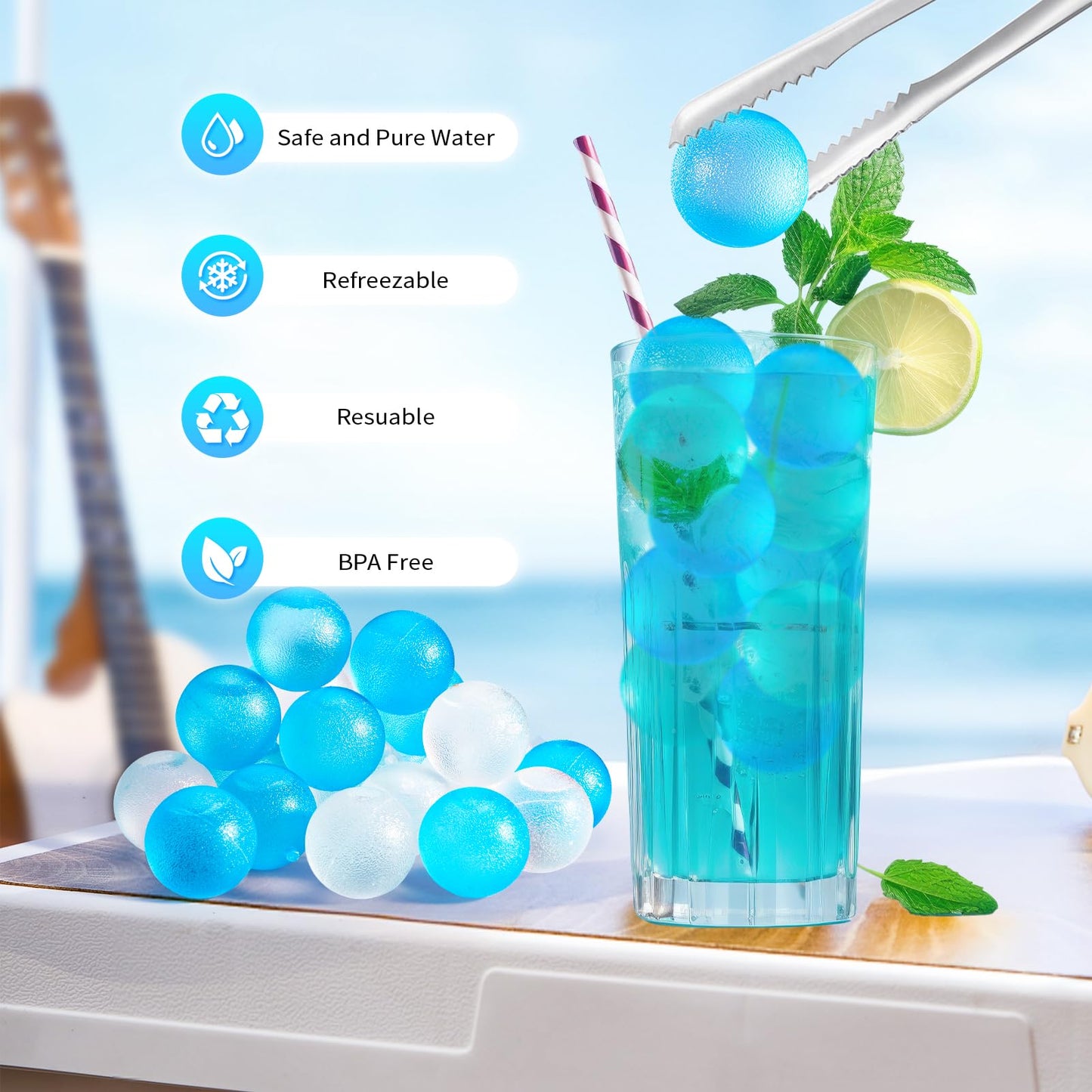 380 Pack Reusable Ice Cube for Drinks - Refreezable Plastic Ice Cubes Without Diluting BPA Free, Washable Ice Cube for Whiskey Coffee Bars Party Ice Bath Camping (Blue&Transparent, Round-380Pack)