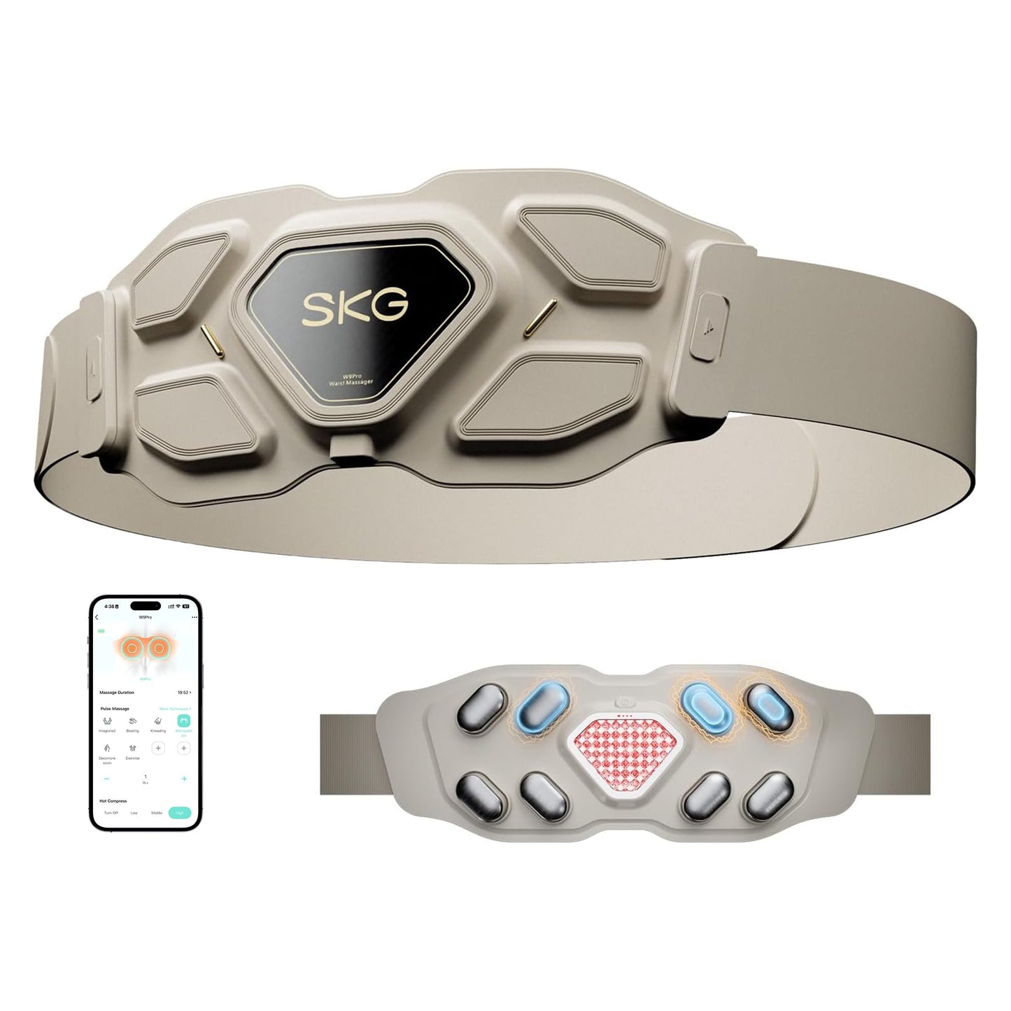 SKG Lower Back Massager for Stress Relief Deep Tissue Fathers Day Adjustable Cordless Heating Pad Infrared Vibrating Back Massager for Mom Grandpa Dad
